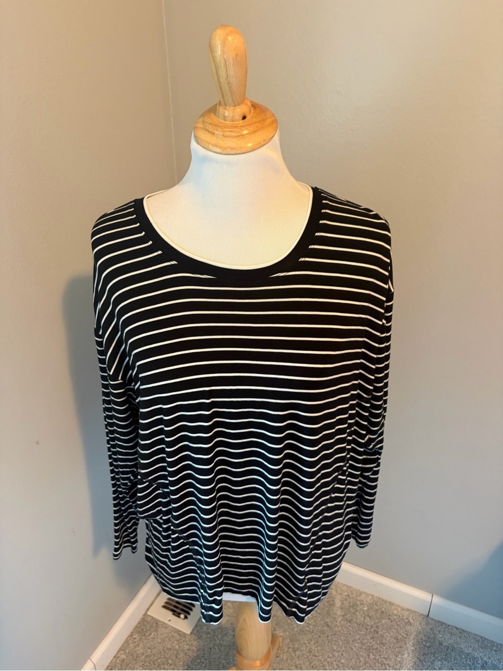 CAbi Black & White Striped Long-Sleeve Crosswalk Tee #4005